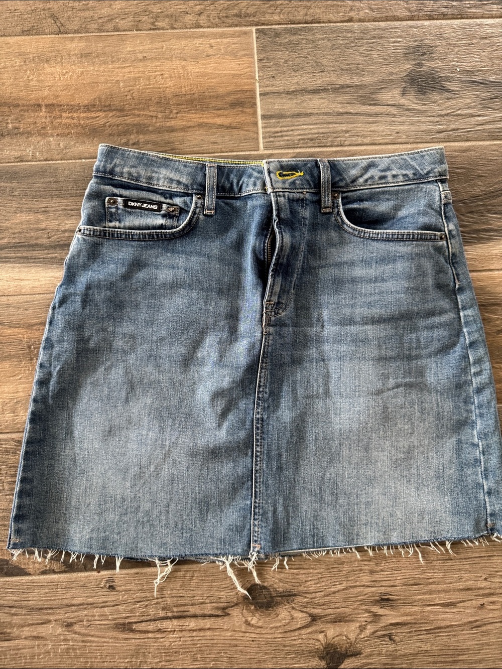 DKNY Distressed Light Blue Denim Mini Skirt